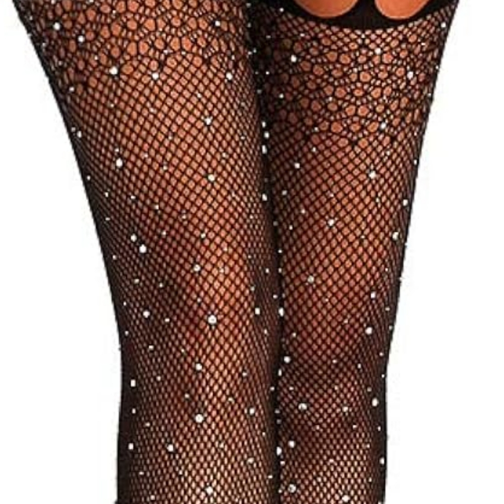 New! Rhinestone Cutout Fishnet Stockings - Picture 5 of 7